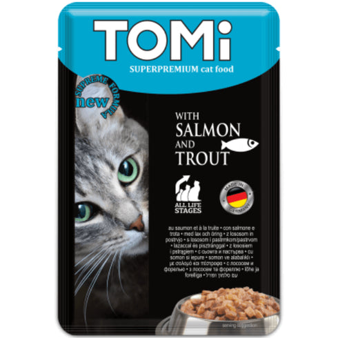 Hrana umeda pentru pisici Tomi cu somon si pastrav 100g
